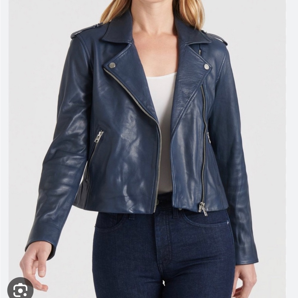 Blue Lucky Brand Leather Moto Jacket